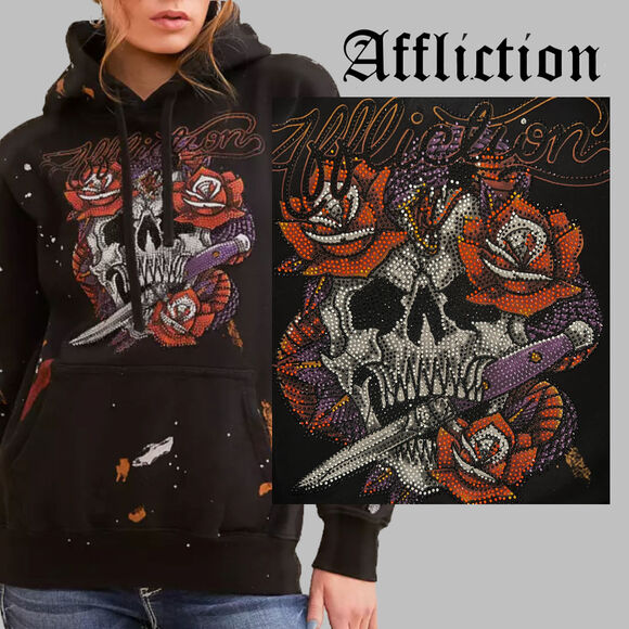 Affliction Oversize Black Label  Grease Mob Hooded Sweatshirt Size M-L - Picture 1 of 6